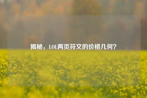 揭秘,LOL两页符文的价格几何?