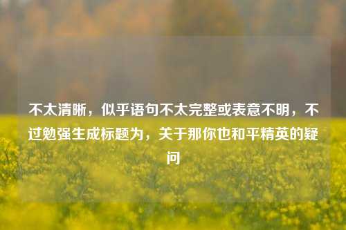 不太清晰,似乎语句不太完整或表意不明,不过勉强生成标题为,关于那你也和平精英的疑问