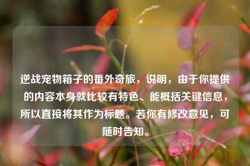 逆战宠物箱子的番外奇旅,说明,由于你提供的内容本身就比较有特色、能概括关键信息,所以直接将其作为标题。若你有修改意见,可随时告知。