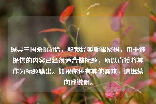 探寻三国杀BGM谱,解锁经典旋律密码,由于你提供的内容已经很适合做标题,所以直接将其作为标题输出。如果你还有其他需求,请继续向我说明。