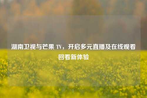 湖南卫视与芒果 TV,开启多元直播及在线观看回看新体验