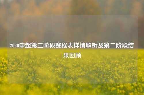 2020中超第三阶段赛程表详情解析及第二阶段结果回顾