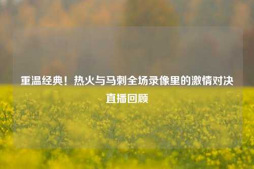 重温经典!热火与马刺全场录像里的***对决直播回顾